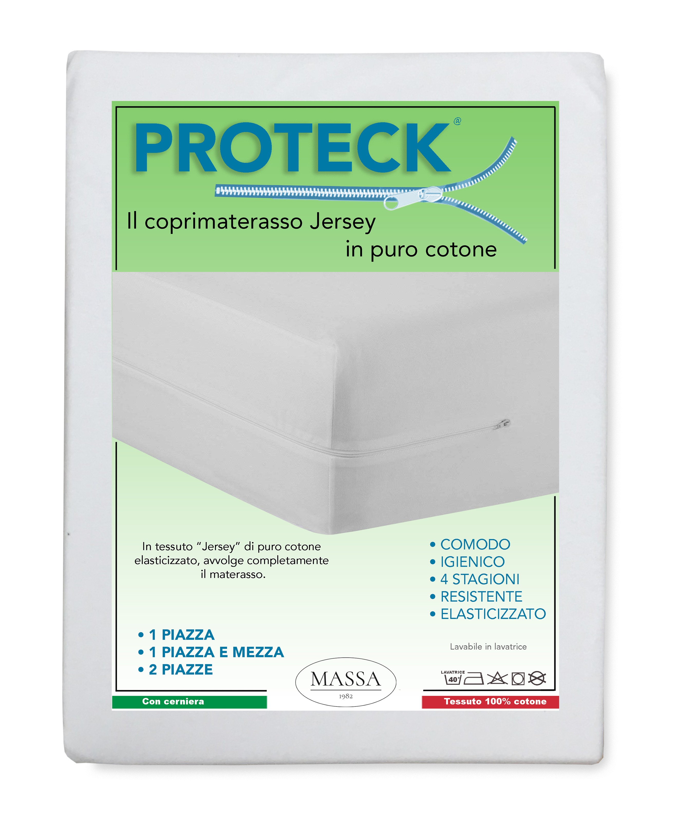 COPRIMATERASSO PROTECK con cerniera Zip IN JERSEY di puro cotone  elasticizzato Misura 1 PIAZZA