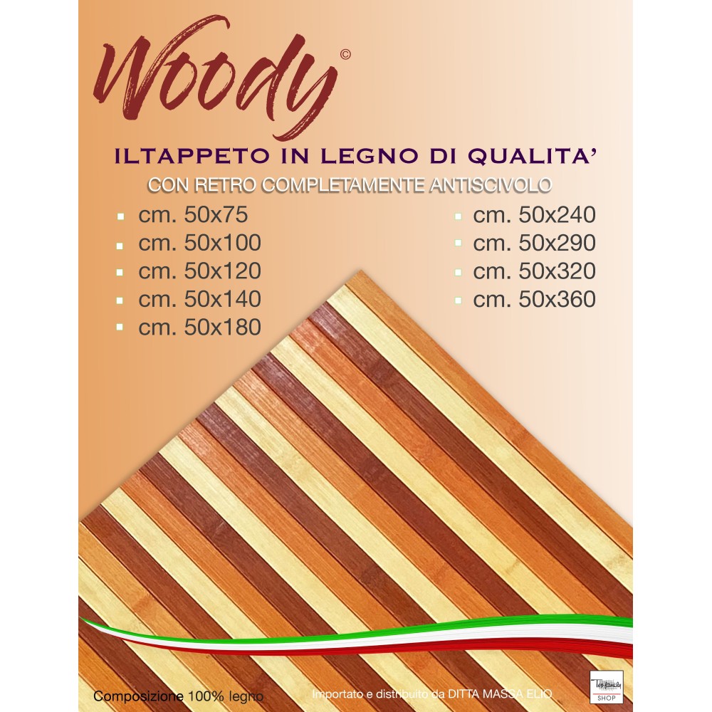 TAPPETO cucina WOODY © IN legno BAMBOO UNITO MIELE tutte le misure Misura  Cm. 50x75