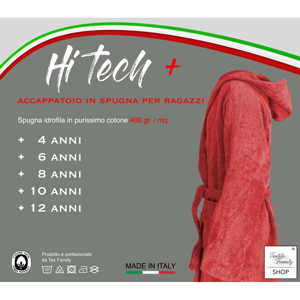 Hi-Tech + © Peignoir Bébé Garçon en Pur Coton Éponge Fabriqué en Italie  Vert Taille 4 ANS