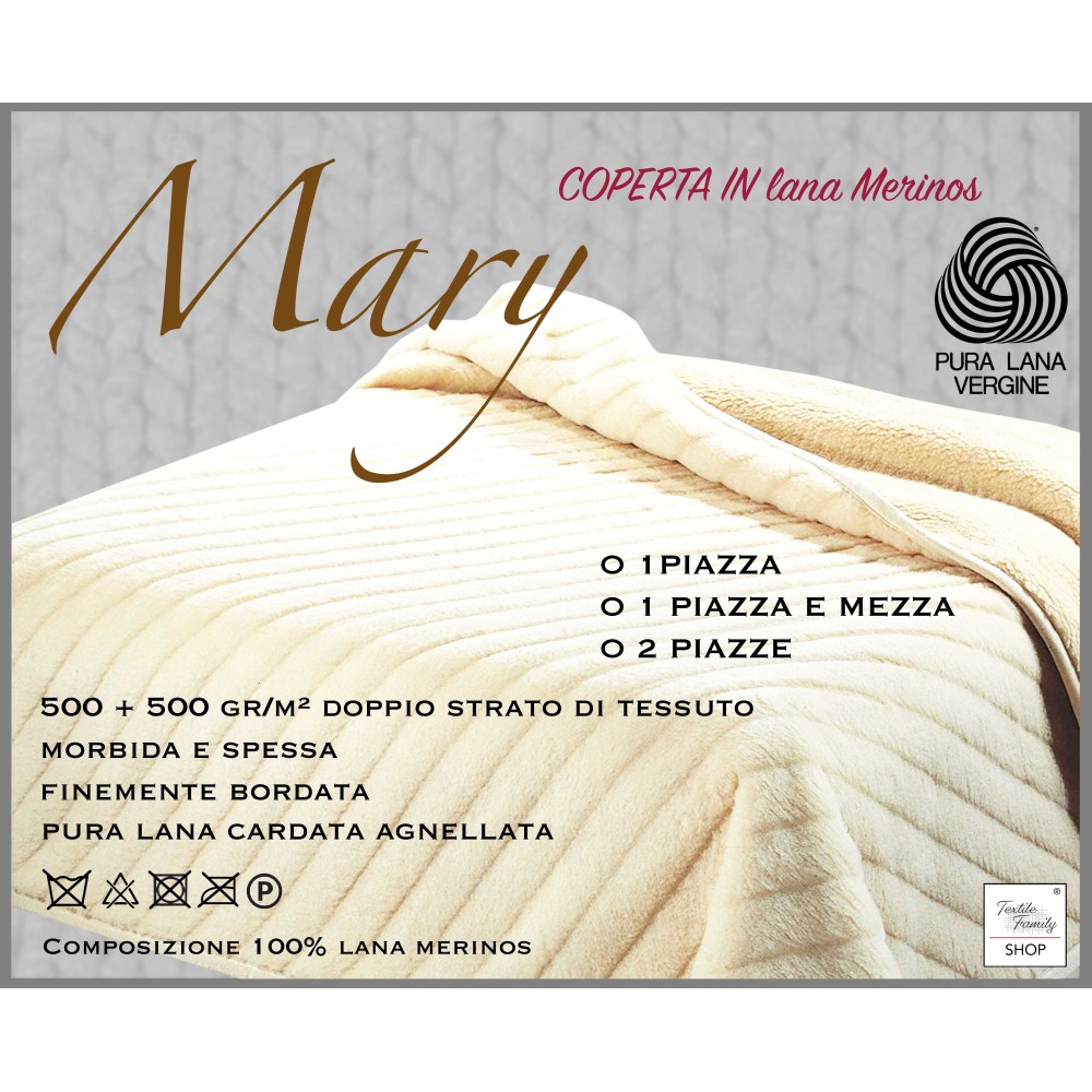 COPERTA MARY in vera LANA MERINOS 1000 gr. Pura lana vergine Misura 1 PIAZZA