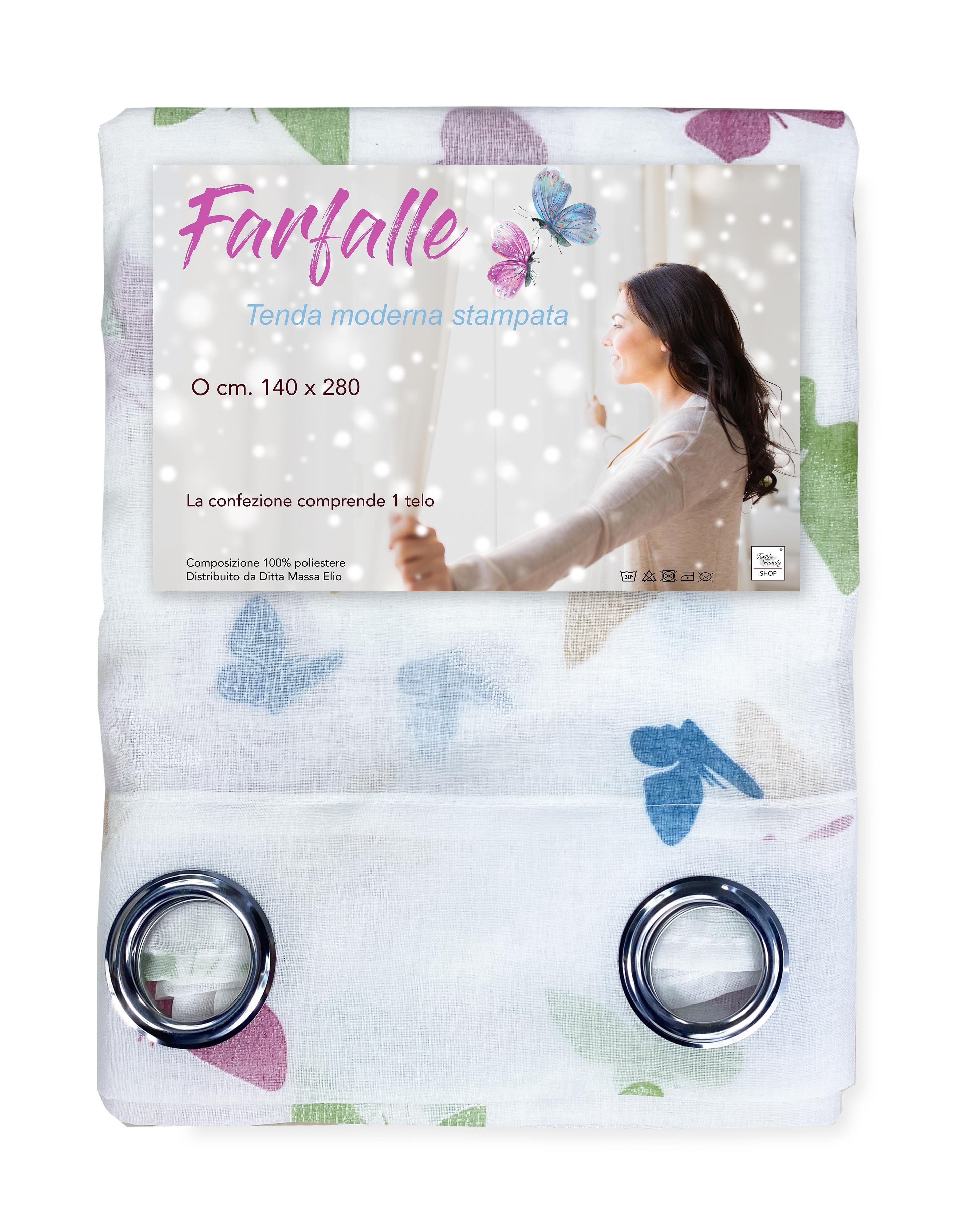 Pannello tenda con anelli per cameretta stampa digitale farfalle 140x280 cm  - fashion home pagano - Tende confezionate