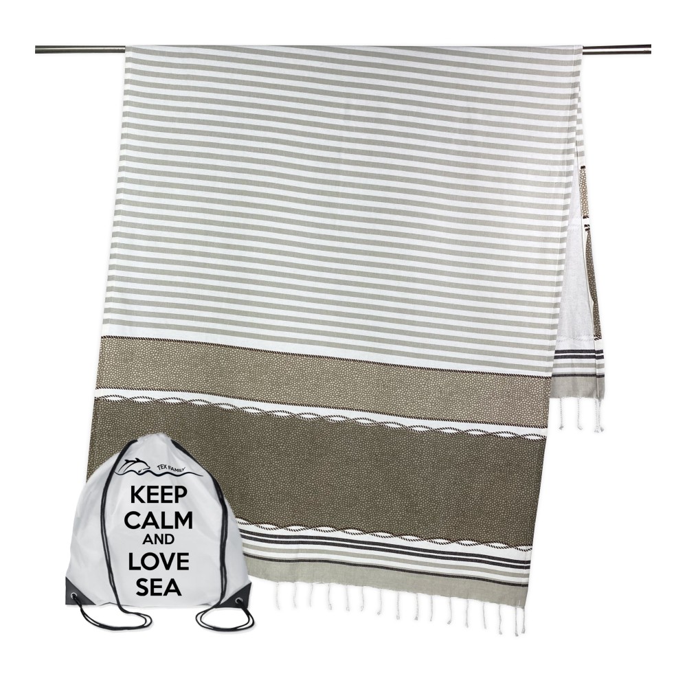 Strandtuch aus Baumwolle mit Fransen im Fouta-Stil Strandtuch aus Baumwolle mit Fransen im Fouta-Stil