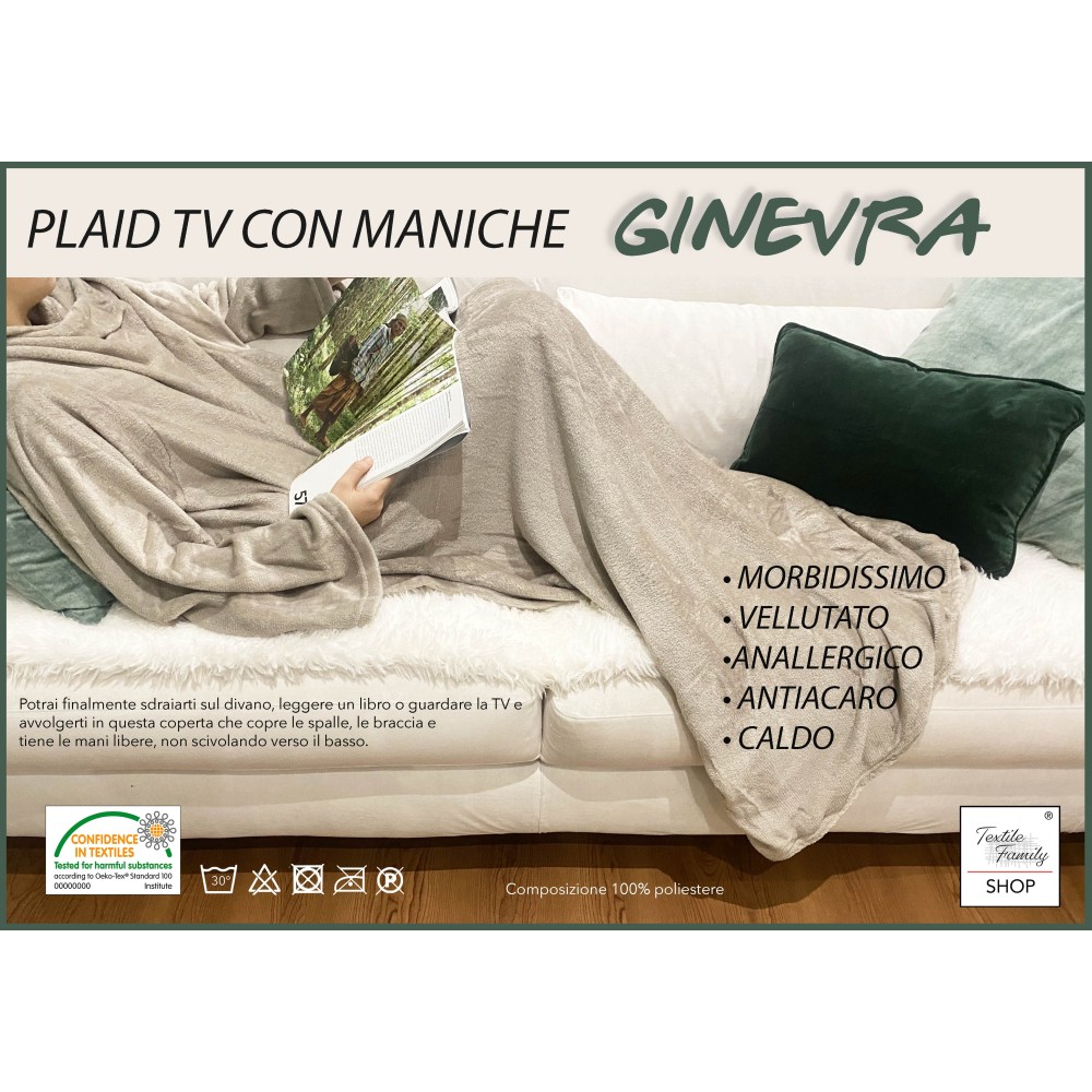 COPERTA PLAID TV in Morbido pile Con MANICHE Soffice e Vellutato Colore  Beige