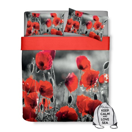 Sábana de colcha con amapolas rojas