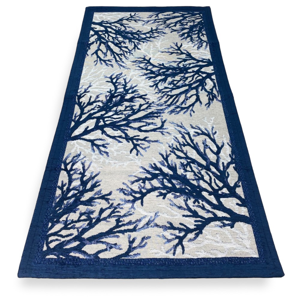 Teppich made in Italy mit Korallen auf dem Blau im Meeresstil, eingefasst in blau, Made in Italy Teppich made in Italy mit Korallen auf dem Blau im Meeresstil, eingefasst in blau, Made in Italy
