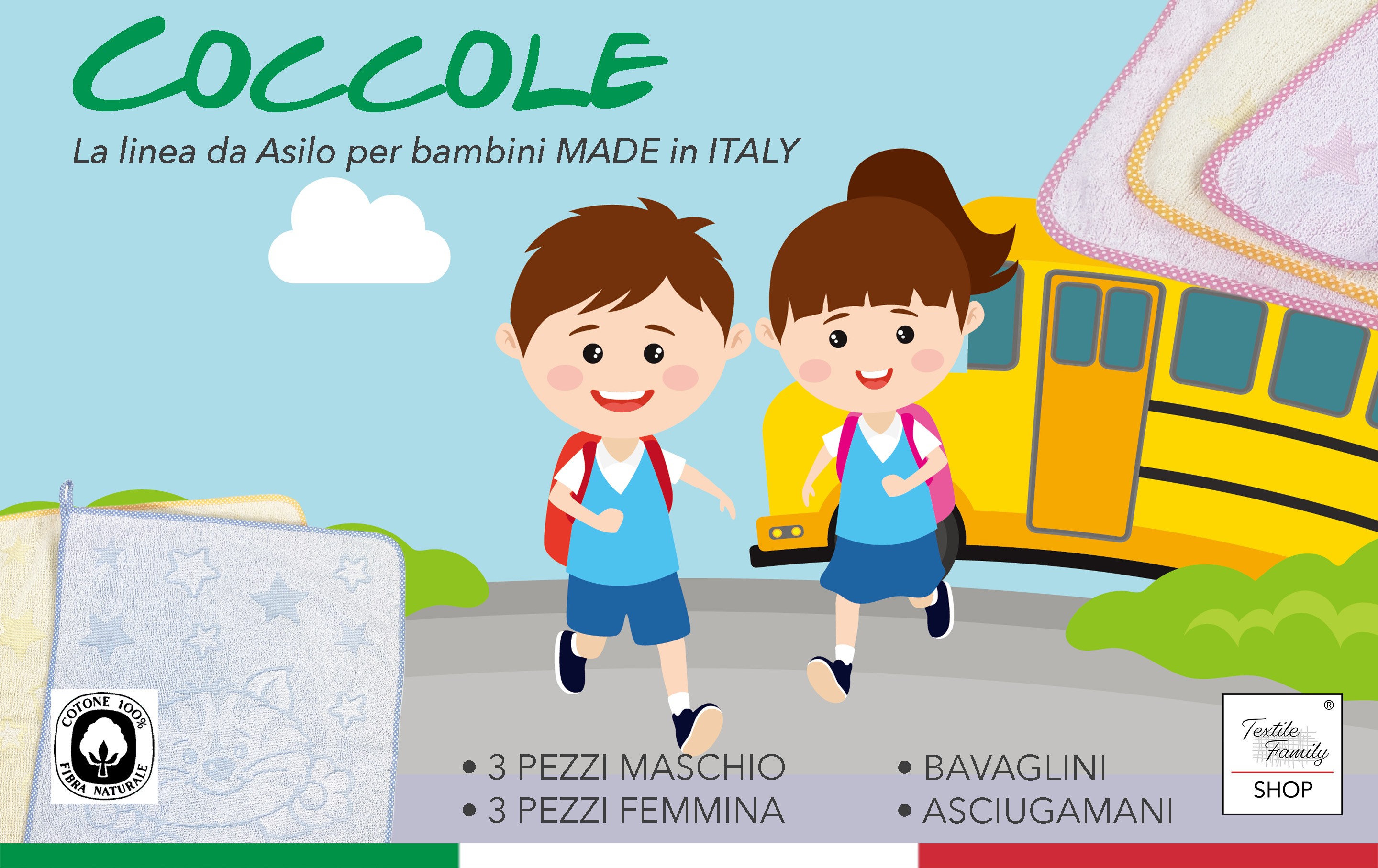 SET 3 ASCIUGAMANI ASILO bambino COCCOLE cm. 40x50 in Puro cotone Taglia 3  PEZZI BAMBINO MASCHIO