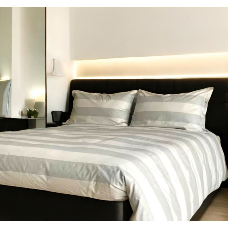 Taupe cream striped duvet cover - Elegant striped design - 100% cotton Made in Italy