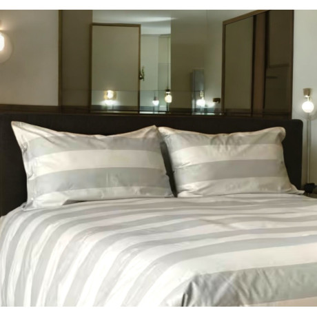 Taupe cream striped duvet cover - Elegant striped design - 100% cotton Made in Italy
