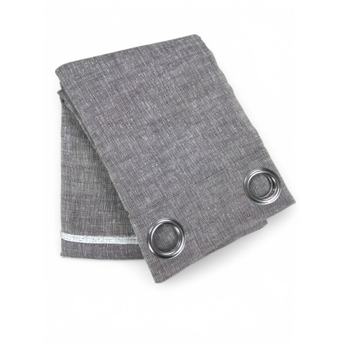 Lara grey curtain 140x300 cm with white striped pattern and steel eyelets.