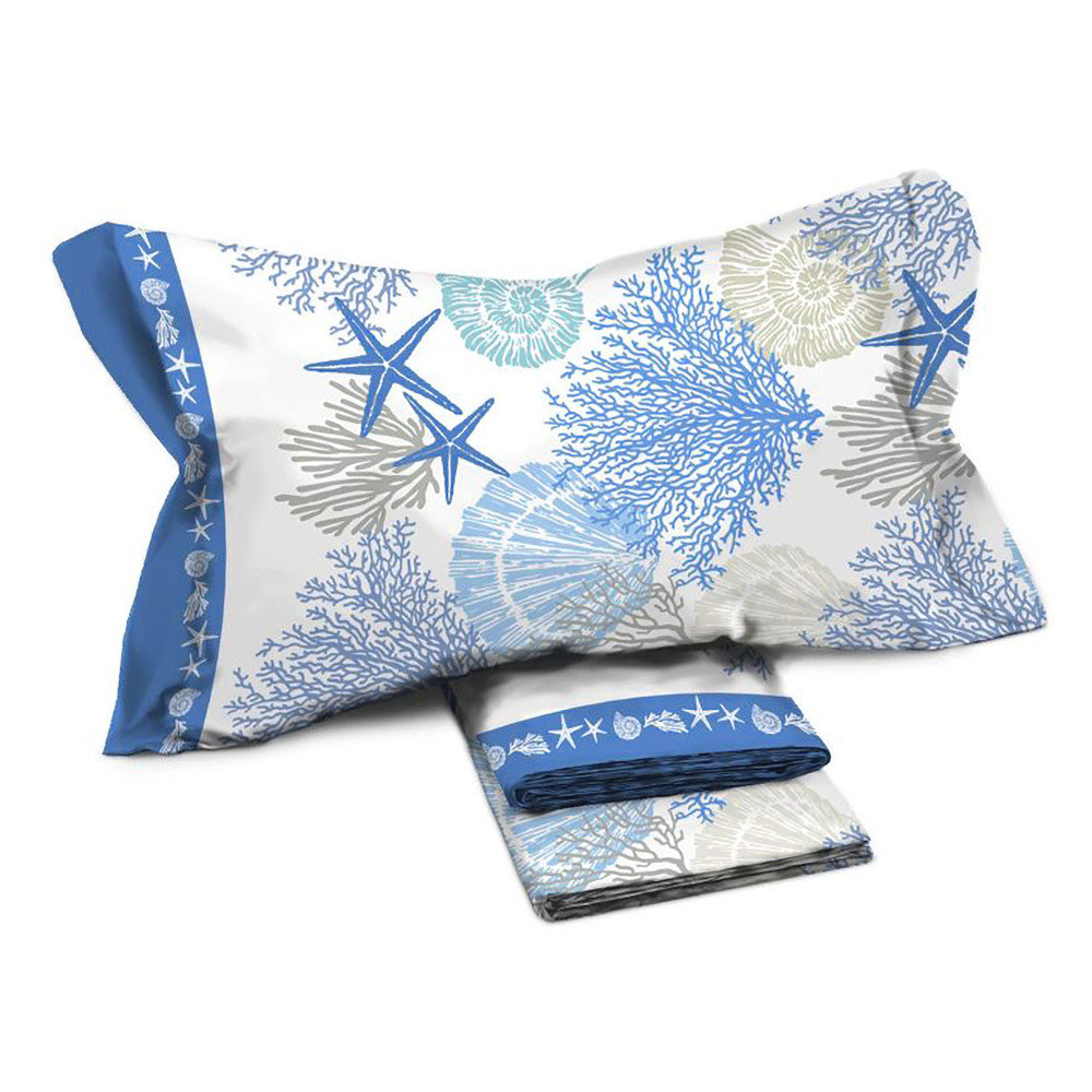 MAXI double bed sheet set with blue coral pattern - 100% cotton MAXI double bed sheet set with blue coral pattern - 100% cotton