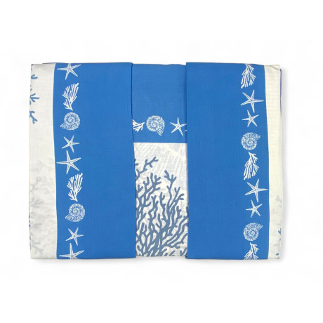 Pillowcases and sheet with decorated border - starfish and blue coral pattern