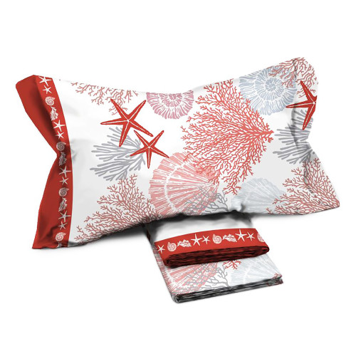 MAXI double bed sheet set with red coral pattern - 100% cotton