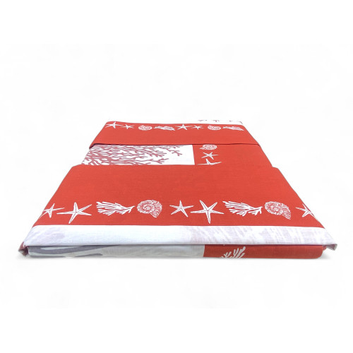 Cotton double bed set - red coral print on pillowcases and sheets