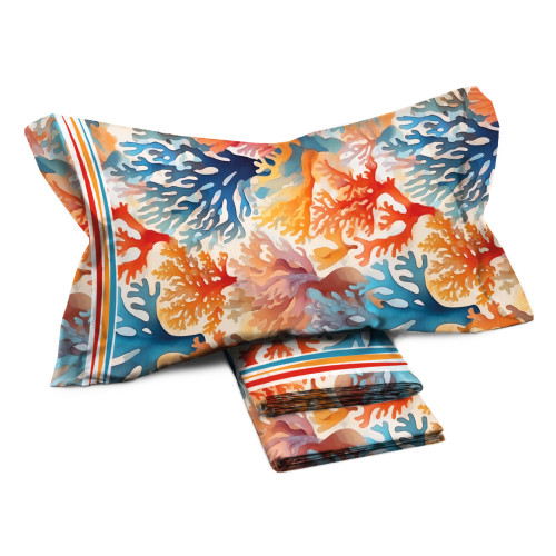 MAXI double bed sheet set with multicolored coral pattern - 100% cotton