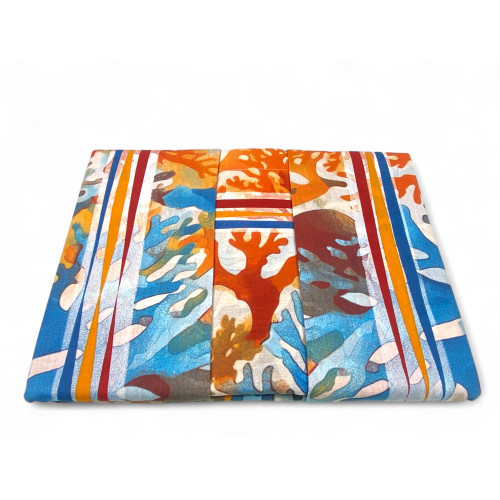 Navy print detail with orange, blue and red stripes - natural cotton