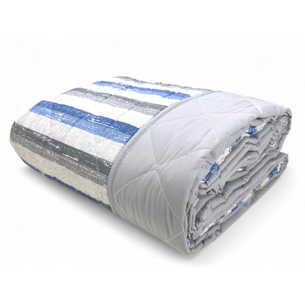 Couette rayée bleue pour lit double - couvre-lit mi-saison en microfibre Couette rayée bleue pour lit double - couvre-lit mi-saison en microfibre