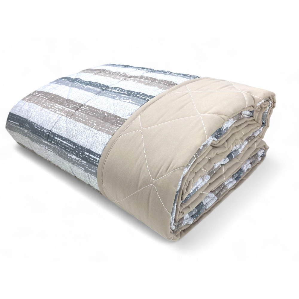 Beige gestreifte Steppdecke für Doppelbett - Tagesdecke aus Mikrofaser für die Zwischensaison Beige gestreifte Steppdecke für Doppelbett - Tagesdecke aus Mikrofaser für die Zwischensaison