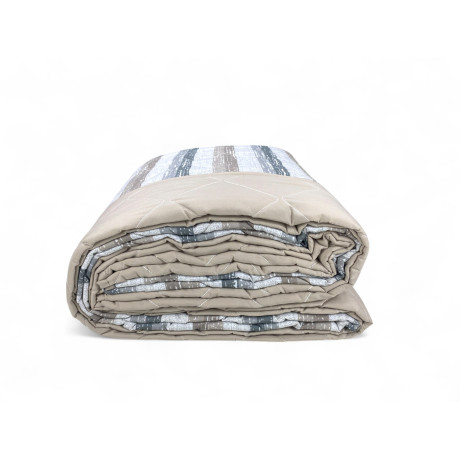 Beige striped quilt for double bed - mid-season microfiber bedspread