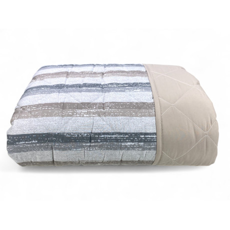 Beige gestreifte Steppdecke für Doppelbett - Tagesdecke aus Mikrofaser für die Zwischensaison