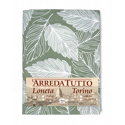 Telo arredo copritutto foglie verde 1 piazza in cotone Made in Italy