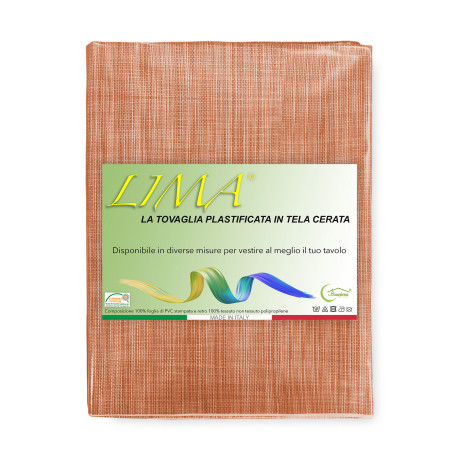 Tovaglia LIMA Arancio – Vista ambientata in cucina – Tela cerata effetto lino