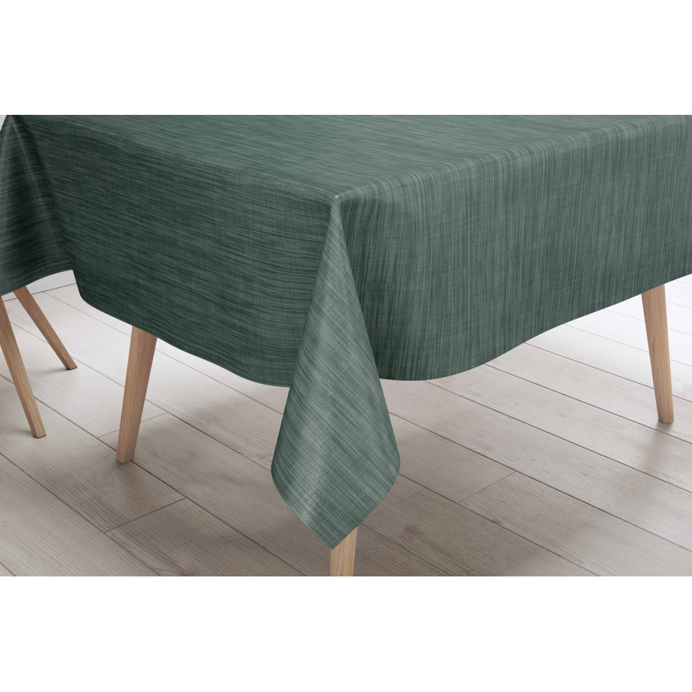 LIMA Dark Green Tablecloth – View set in the dining room – PVC linen effect LIMA Dark Green Tablecloth – View set in the dining room – PVC linen effect