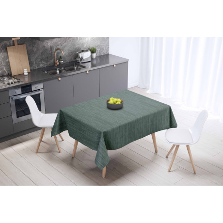 LIMA Dark Green Tablecloth – View set in the dining room – PVC linen effect