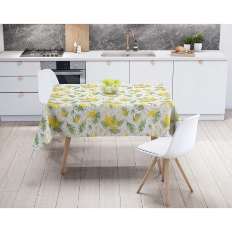 Tovaglia LIMA Mimosa – Vista ambientata in cucina moderna – PVC effetto lino