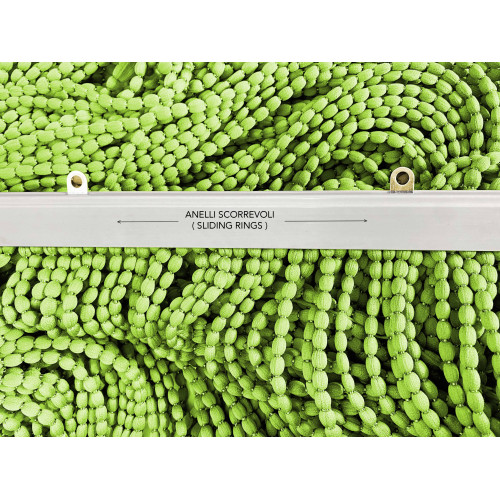Sliding rings on top bar for Mariel curtain with beads green color