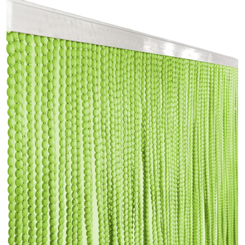 Detail of the green Mariel curtain mounted on the wall with tightly wired wires