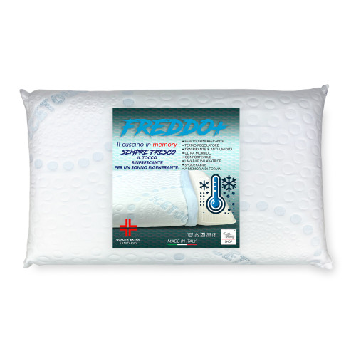 FREDDO+ Mousse à mémoire de forme Ice-Touch oreiller vue de face avec housse rafraîchissante