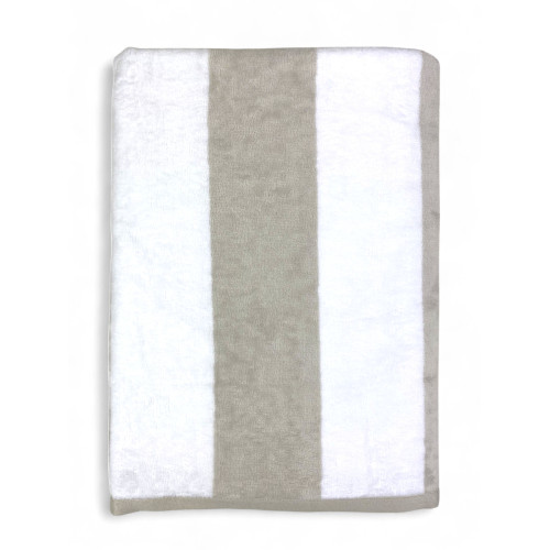 Toalla de playa Forte dei Marmi jacquard con rayas beige gris tórtola 90x165 cm en rizo de algodón
