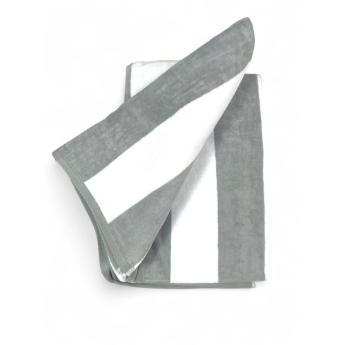 Serviette de plage en coton à rayures grises, détail de surface double face