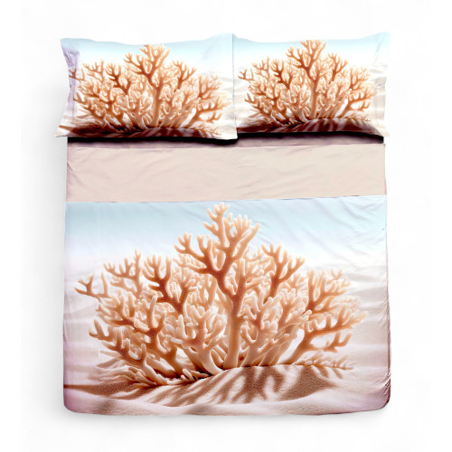 Coral model 2-square double bed sheet set with turn-up flounce and digital print