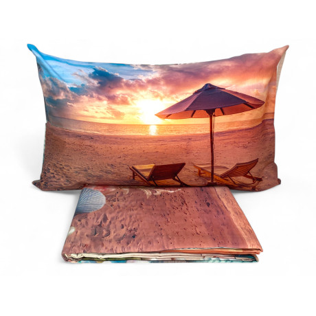 Parure de lit double Estate - Drap de lit en coton avec impression numérique de plage