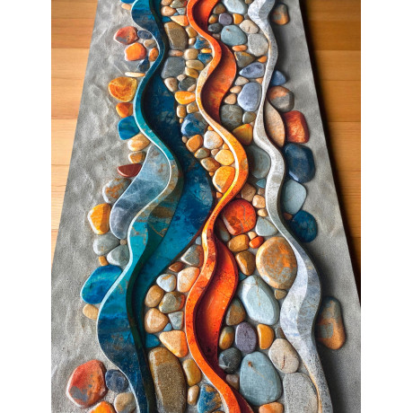 Tapis de course lavable au design moderne - Galets colorés effet 3D - Idéal pour la cuisine