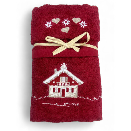 Set asciugamani Tirolese Tirolo bordeaux con ricamo casetta alpina in spugna 100% cotone