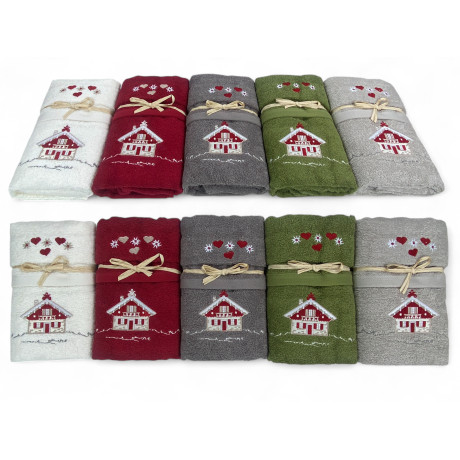 Serviettes en coton vert avec des cœurs style chalet et montagne