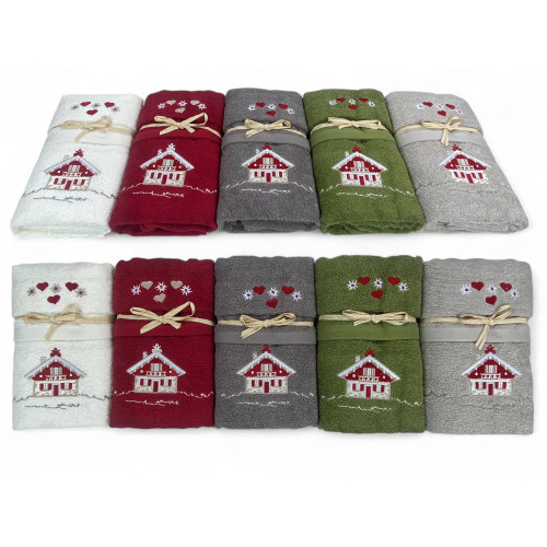 Serviettes en coton vert avec des cœurs style chalet et montagne