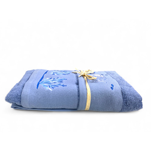 Set de baño náutico azul con peces y corales - tejido absorbente