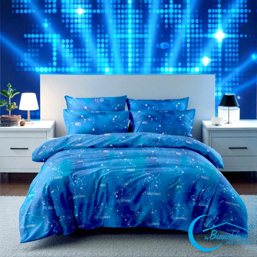 Duvet cover detail with Gemini and Aries constellations
