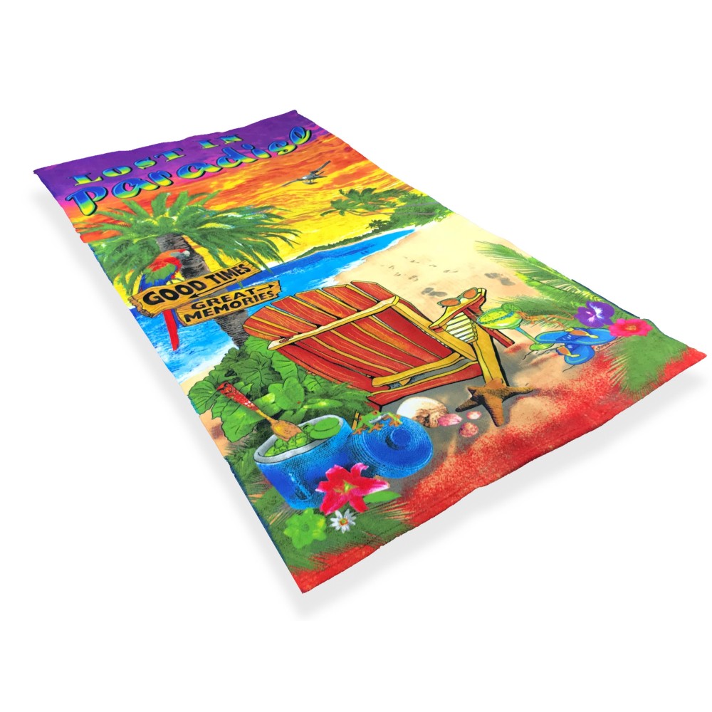 PHOTO BEACH TOWEL IN MICROSPONGE LARGE SIZE CM.86x160 LOST IN PARADISE PHOTO BEACH TOWEL IN MICROSPONGE LARGE SIZE CM.86x160 LOST IN PARADISE