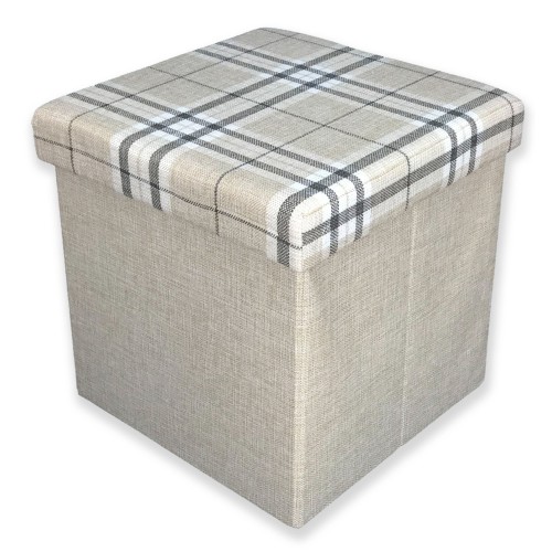 FOOTSTOOL STORAGE POUF WITH WOOD EFFECT
