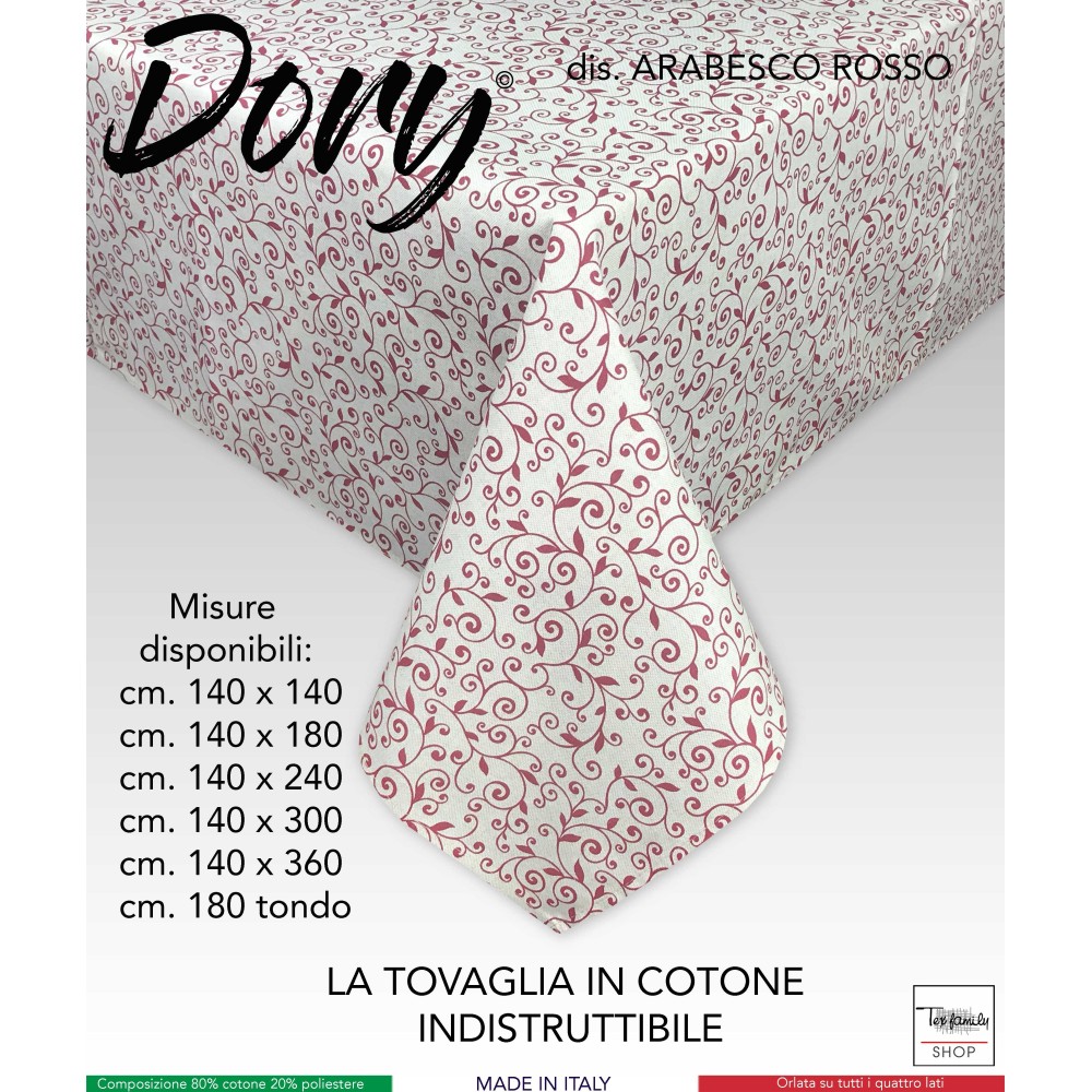 TOVAGLIA DORY arabesco ROSSO in cotone Misura Tovaglia Cm. 140x180