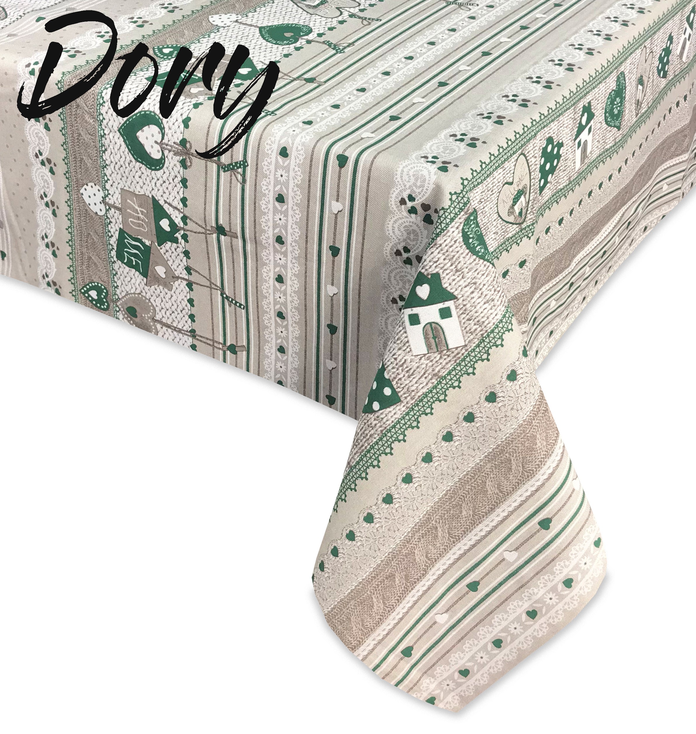 TOVAGLIA DORY tirolese CUORE WELCOME VERDE in cotone Misura Tovaglia Cm.  140x180 x6 persone