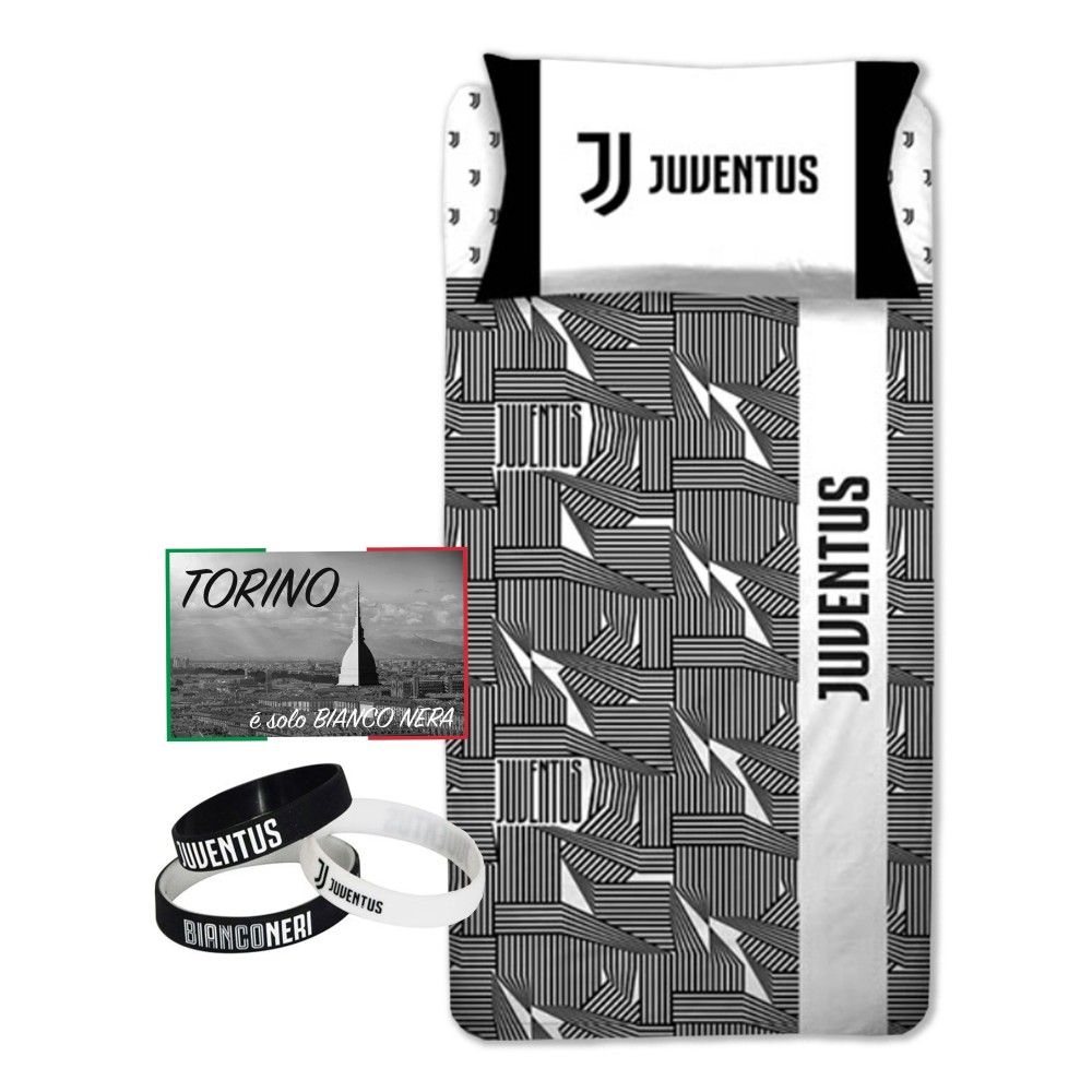 Completo lenzuola in puro cotone e braccialetto originale Juventus
