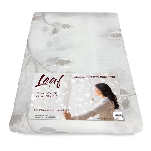 PAIR OF ADJUSTABLE CURTAIN WITH BEIGE EMBROIDERED LEAF GLASS
