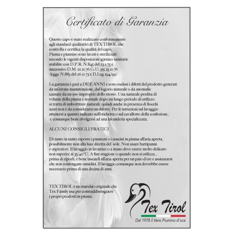 FEATHER PILLOW GOOSE TEX TIROL © ALPI made in Italy